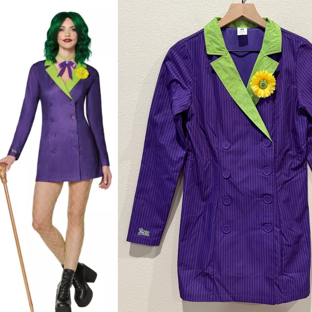 DC COMICS Women Joker Blazer Dress Size S Pinstripe Cosplay Halloween Villain